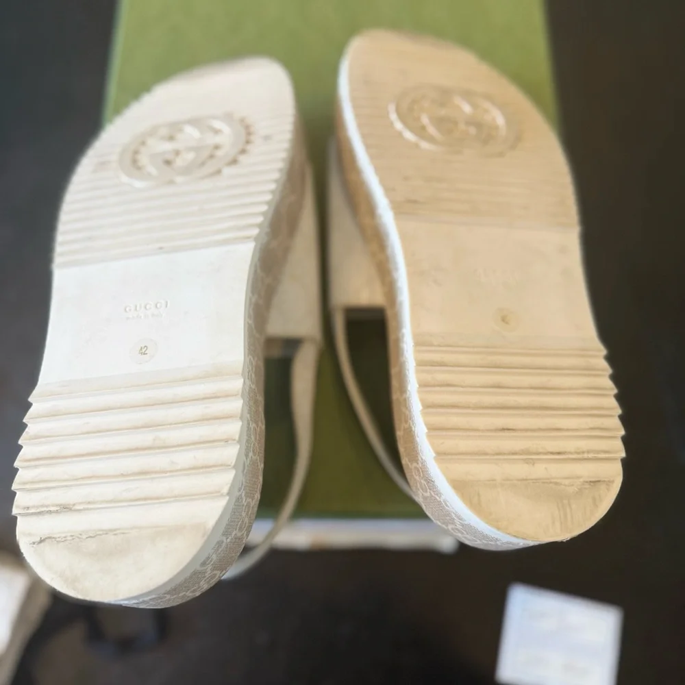 Gucci White/Cream Slingback Platform Sandals Size 42 - Picture 9 of 10